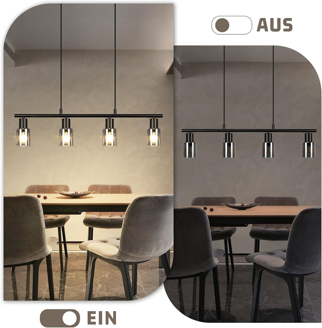 ZMH Hängelampe 4 flammig Pendelleuchte esstisch - Vintage Esstischlampe | hängend Schwarz industrial Hängeleuchte Glas E14 retro Esszimmerlampe Pendellampe für Esszimmer Küche (Ohne Leuchtmittel)