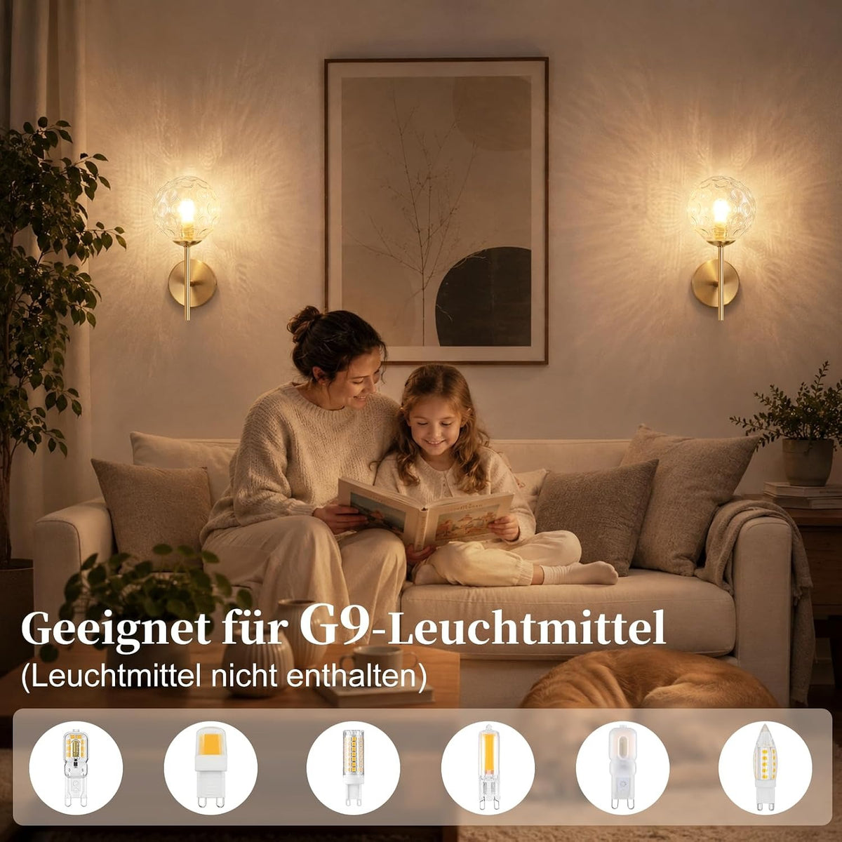ZMH Wandleuchte Innen Wohnzimmer Wandlampe Flurlampe Gold G9 Metall
