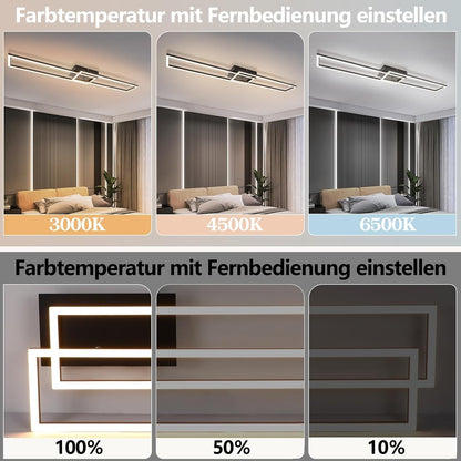 ZMH Deckenlampe LED Deckenleuchte Schlafzimmer- 2 Schwarz Rahmen Deckenbeleuchtung 102CM Modern Wohnzimmerlampe Dimmbar mit Fernbedienung Esszimmerlampe 36W Rechteckig Design für Küche Flur