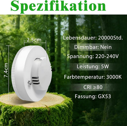 ZMH 6 Stück GX53 LED Leuchtmittel Warmweiß 3000K 74x25mm Ultra Flach 5W