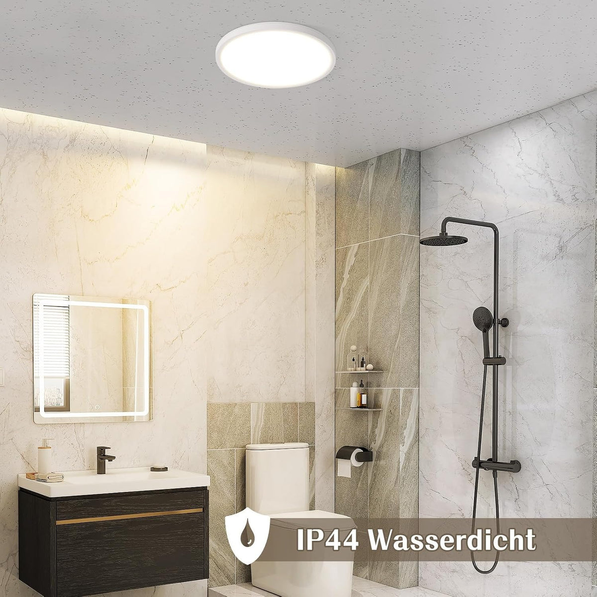 Deckenlampe LED Deckenleuchte Flach - Rund Badezimmerlampe 18CM IP44 Wasserdicht Badlampe Küchenlampe Decke Weiß Flurlampe 15W Augenschutz 3000K Warmweiß Schlafzimmerlampe