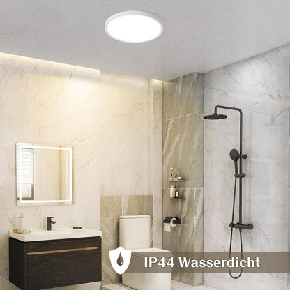 Deckenlampe LED Deckenleuchte Flach - Rund Badezimmerlampe 18CM IP44 Wasserdicht Badlampe Küchenlampe Decke Weiß Flurlampe 15W Augenschutz 3000K Warmweiß Schlafzimmerlampe