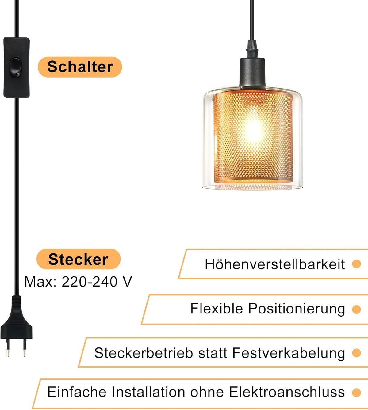 ZMH Hängelampe Vintage Pendelleuchte 1 Flammig Glas Gold Hängeleuchte mit