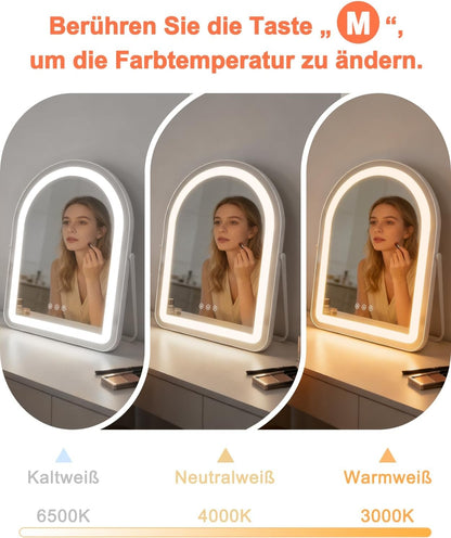 ZMH Schminkspiegel mit Beleuchtung Hollywood Spiegel - 35×45CM LED Vanity Mirror Klein Rund Kosmetikspiegel mit Licht Runder Tischspiegel 3 Modi Schminktischspiegel Touch Dimmbar