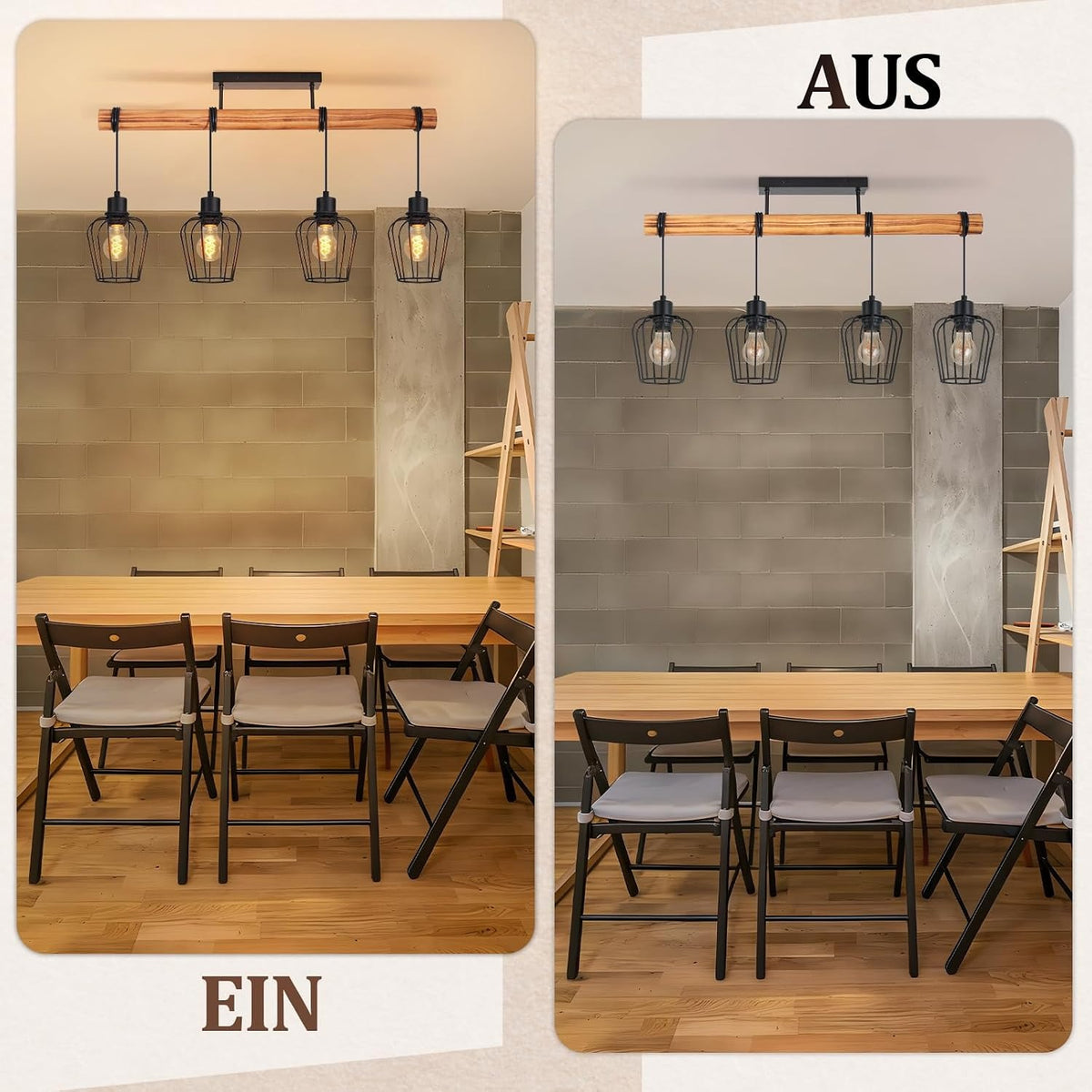 ZMH Vintage Deckenlampe Wohnzimmer Holz Deckenleuchte im Industrial Design