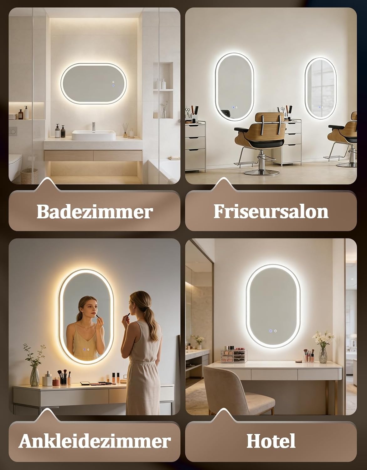 ZMH Oval Badspiegel Mit Beleuchtung,50x80 cm LED Bad Wand Spiegel Ovale