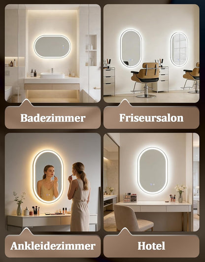 ZMH Oval Badspiegel Mit Beleuchtung,50x80 cm LED Bad Wand Spiegel Ovale