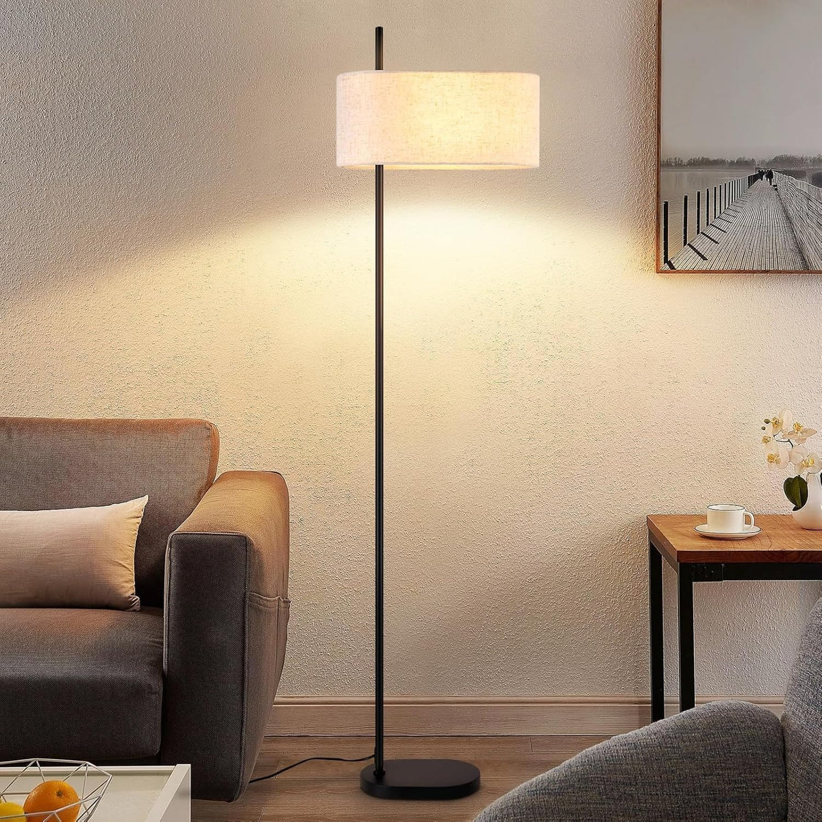 ZMH Stehlampe Vintage Stehleuchte Wohnzimmer Standlampe Stoffschirm