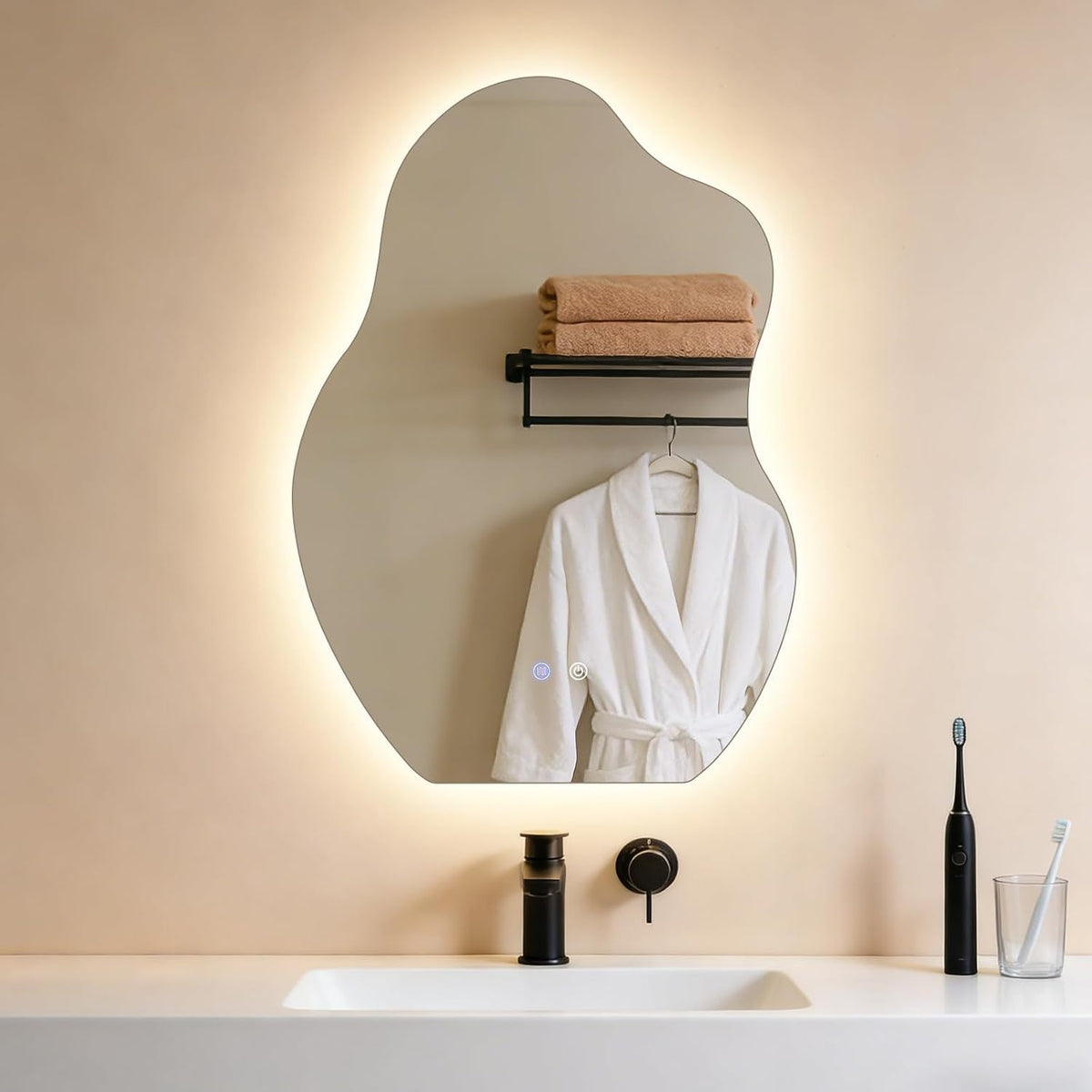 ZMH Asymmetrisch Badspiegel Mit Beleuchtung,60x80cm LED Bad Wandspiegel
