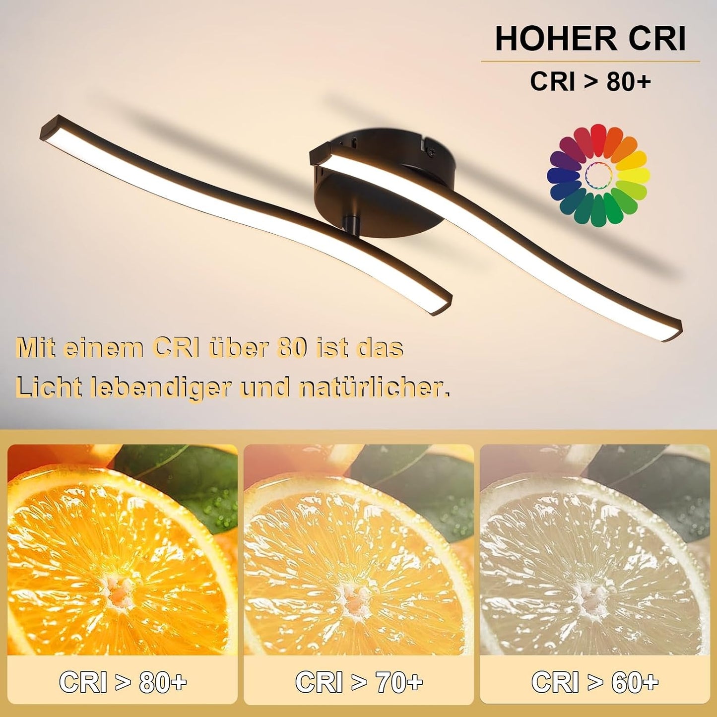 ZMH Deckenlampe Wohnzimmer LED Deckenleuchte Schlafzimmer: Modern Schlafzimmerlampe Schwarz 12W Wohnzimmerlampe 3000K Wellen Design Innen Warmweiß