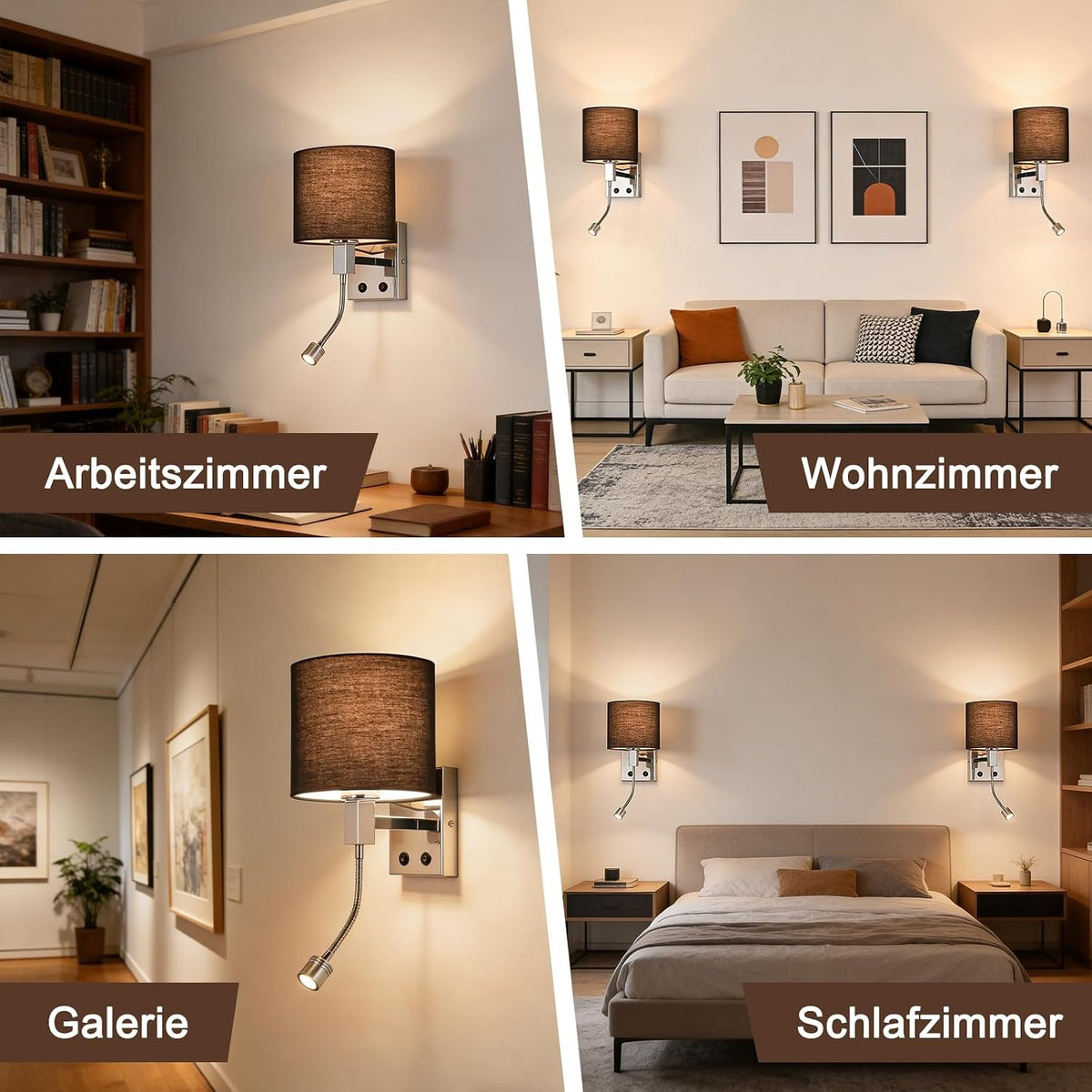 ZMH Wandlampe Innen Wandleuchte Schwarz Schlafzimmer Rund Wandstrahler