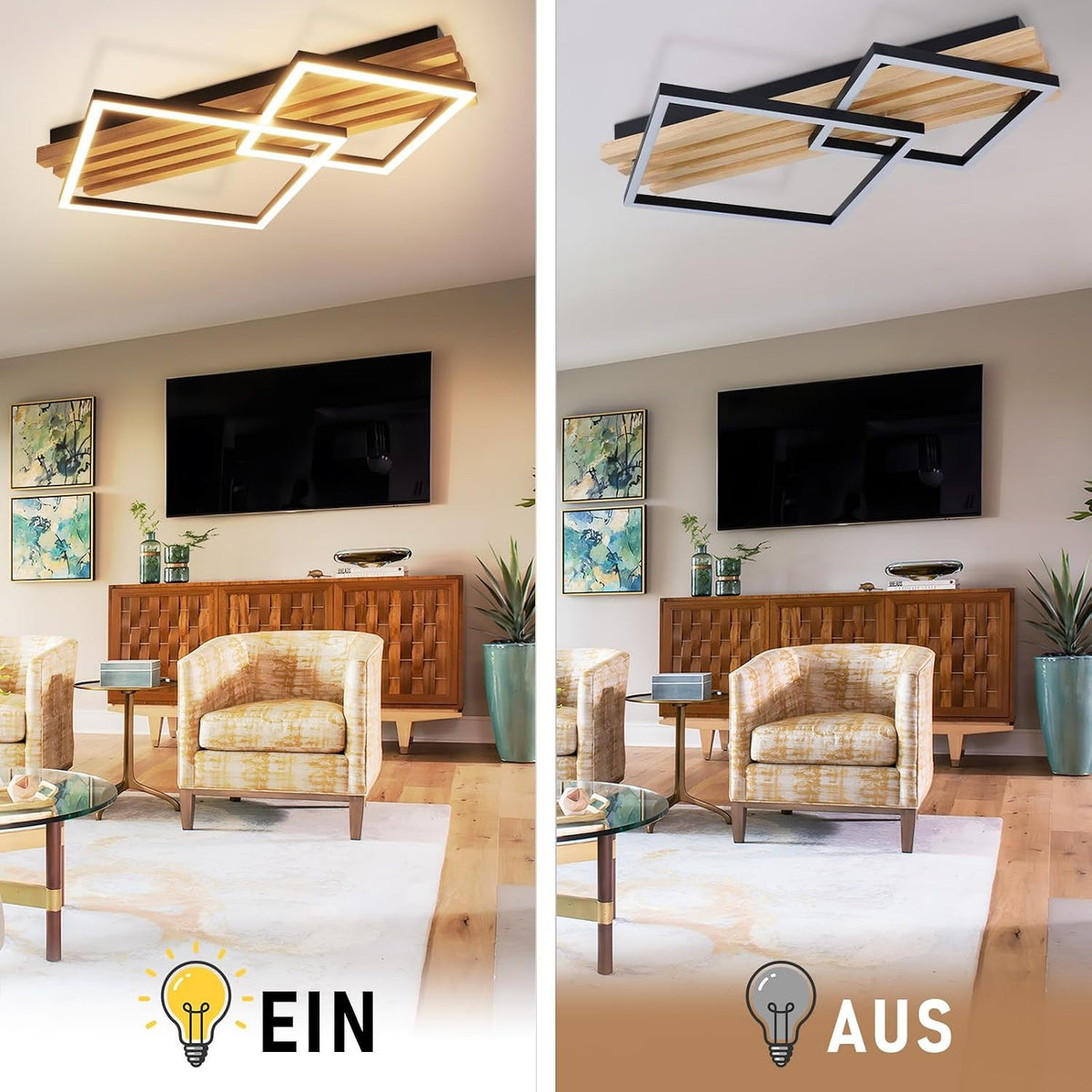 ZMH LED Deckenlamape Holz Deckenleuchte Dimmbar 55CM Schlafzimmer Lampe