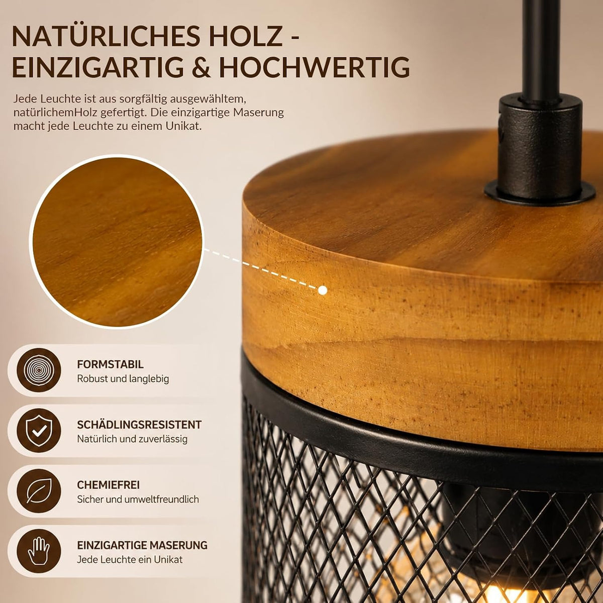 ZMH Wandlampe Holz vintage Wandleuchte innen schwarz Industrial 1er Pack