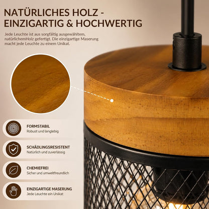 ZMH Wandlampe Holz vintage Wandleuchte innen schwarz Industrial 1er Pack