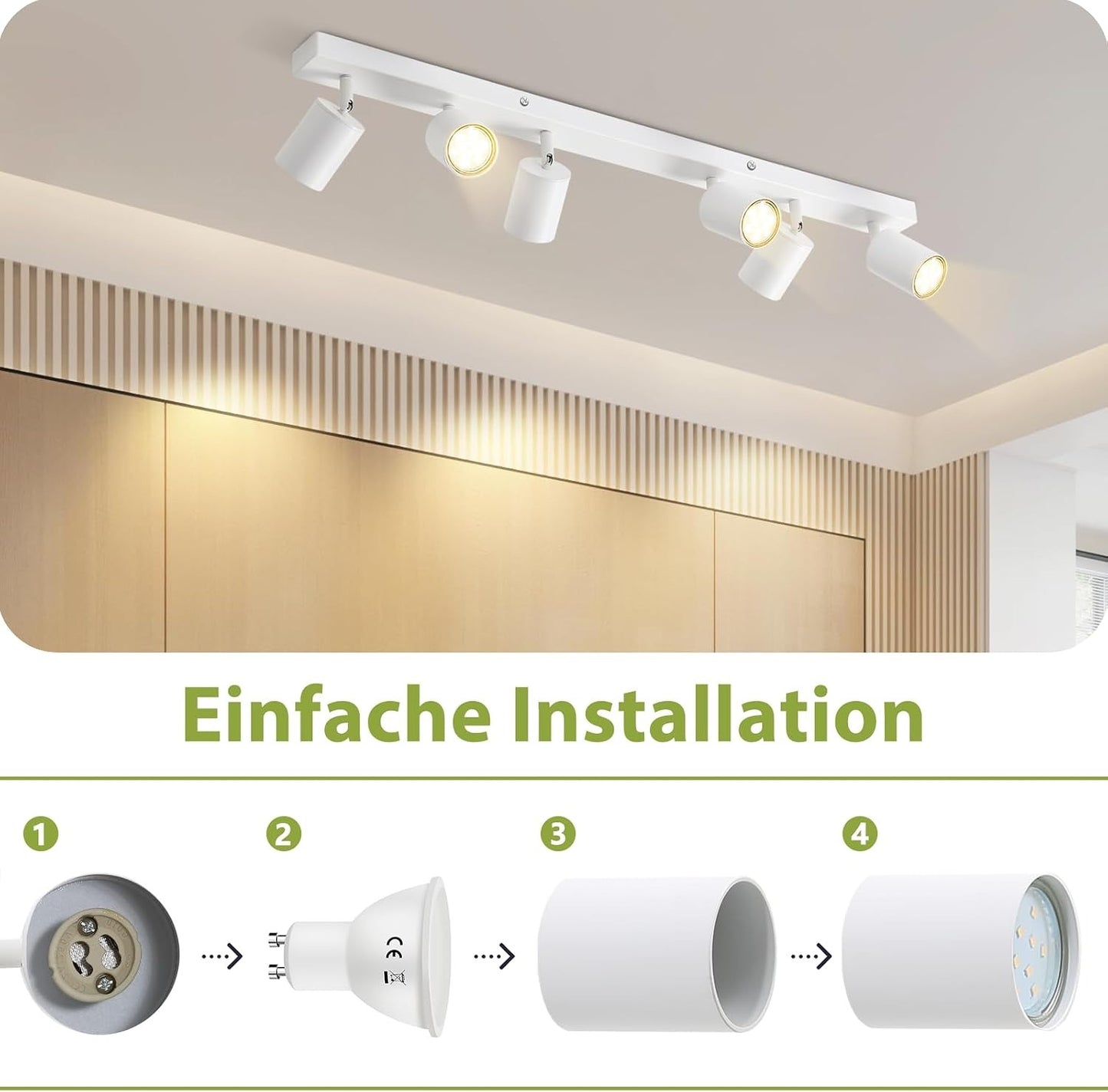 ZMH LED Deckenleuchte Weiß Deckenstrahler: GU10 Deckenlampe Spots 6 Flammig 330°Schwenkbar Deckenspots
