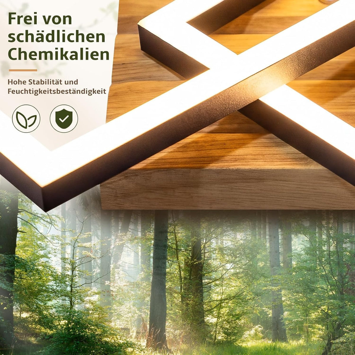 ZMH LED Deckenleuchte Holz Deckenlampe Wohnzimmer Dimmbar 3 Eckige Modern