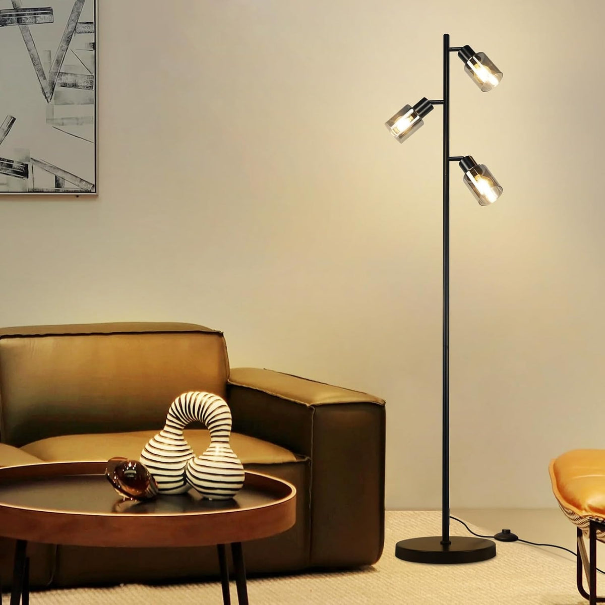 ZMH Stehlampe Vintage Wohnzimmer Schwarz: Stehleuchte Industrial