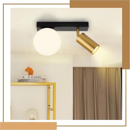 ZMH Deckenleuchte 2 Flammig Vintage Deckenstrahler: Deckenlampe Flur Metall mit Gold GU10 Deckenspots Schwenkbar Flurlampe Weiß E14 Glaskugel Küchenlampe für Flur Küche Wohnzimmer Schlafzimmer Balkon