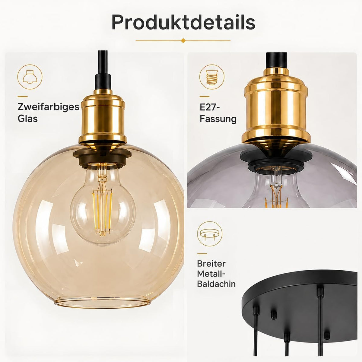 ZMH Pendelleuchte Esstisch Hängelampe Treppenhaus 5-Glaskugel 160cm o.LM