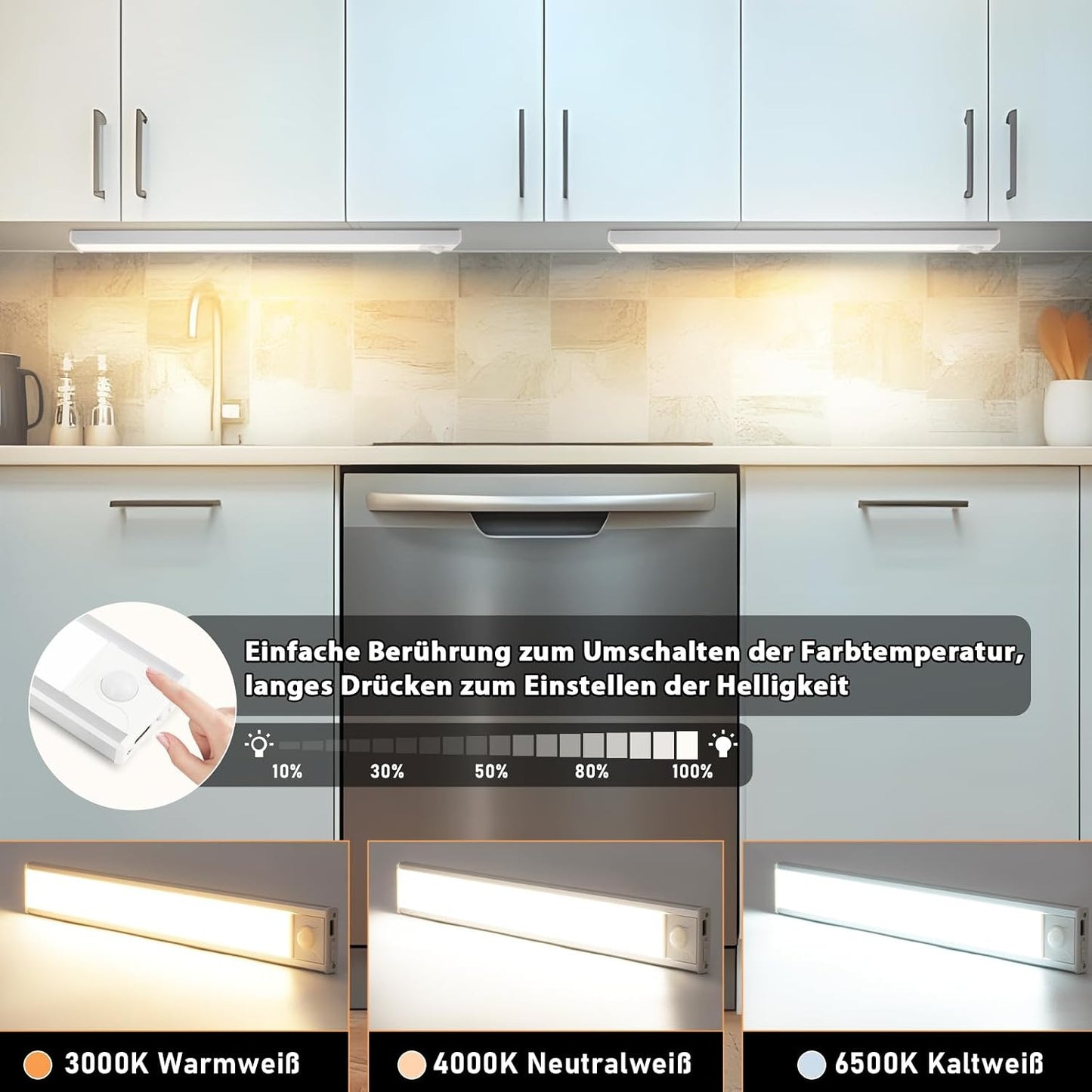 ZMH Schrankbeleuchtung LED Unterbauleuchte Küche 20-40CM Dimmbar Silber