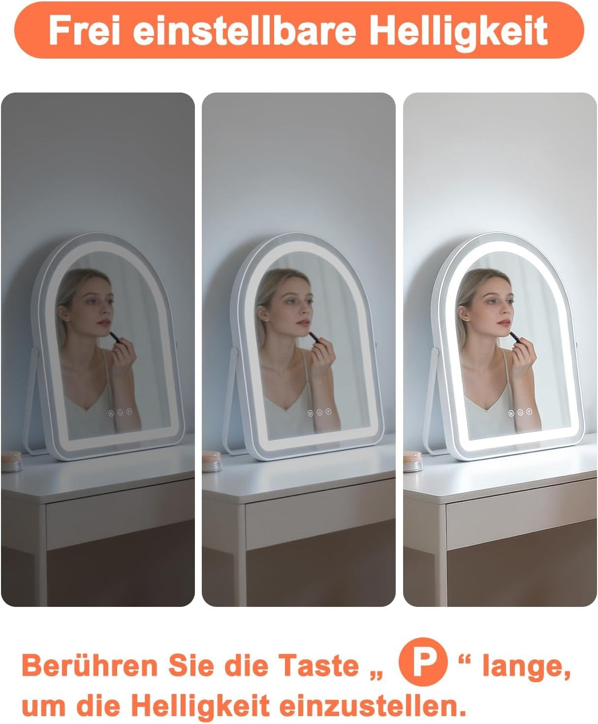 ZMH Schminkspiegel mit Beleuchtung Hollywood Spiegel - 35×45CM LED Vanity Mirror Klein Rund Kosmetikspiegel mit Licht Runder Tischspiegel 3 Modi Schminktischspiegel Touch Dimmbar
