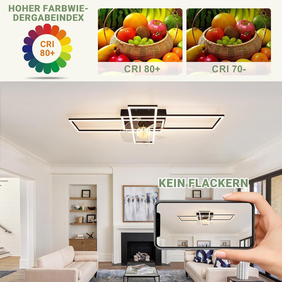 ZMH Deckenventilator mit Beleuchtung Deckenleuchte LED Deckenlampe