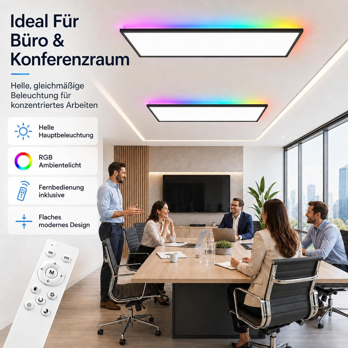 ZMH LED Panel 120x30 Cm Schwarz, LED Deckenleuchte 36 W, Deckenlampe Wohnzimmer