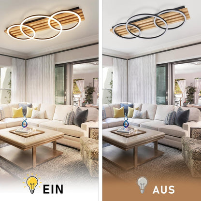 ZMH LED Deckenleuchte Dimmbar Holz Deckenlampe 70cm Wohnzimmerlampe Decke