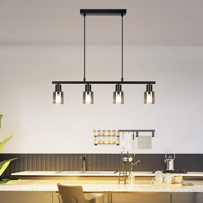 ZMH Hängelampe 4 flammig Pendelleuchte esstisch - Vintage Esstischlampe | hängend Schwarz industrial Hängeleuchte Glas E14 retro Esszimmerlampe Pendellampe für Esszimmer Küche (Ohne Leuchtmittel)