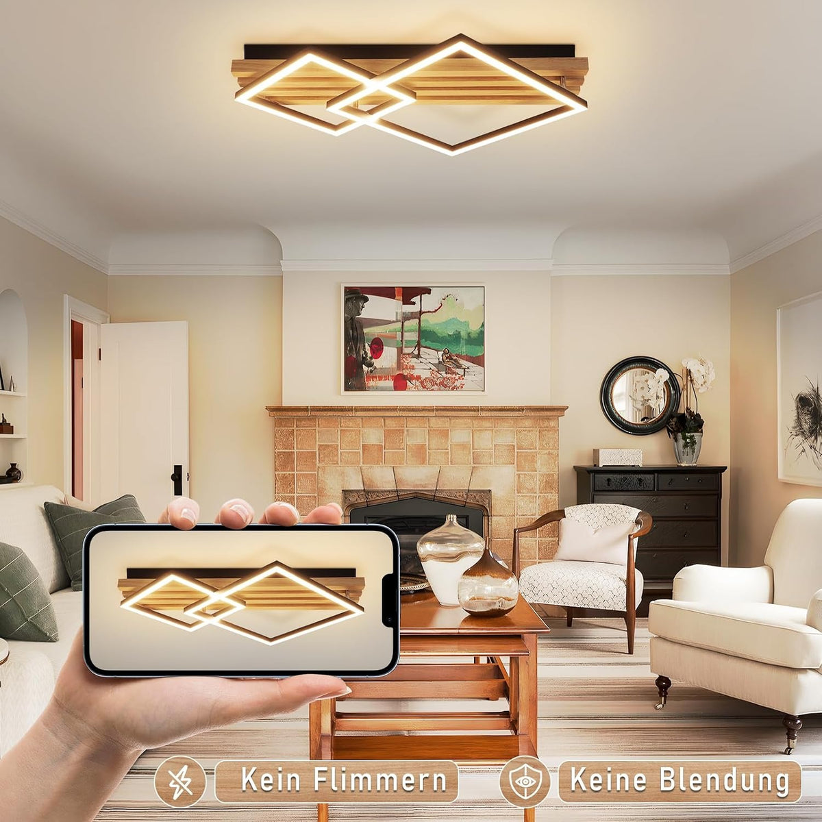 ZMH LED Deckenlamape Holz Deckenleuchte Dimmbar 55CM Schlafzimmer Lampe