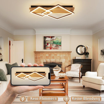 ZMH LED Deckenlamape Holz Deckenleuchte Dimmbar 55CM Schlafzimmer Lampe