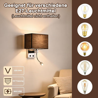ZMH Wandlampe Innen Wandleuchte Schlafzimmer Schwarz Modern Wandstrahler