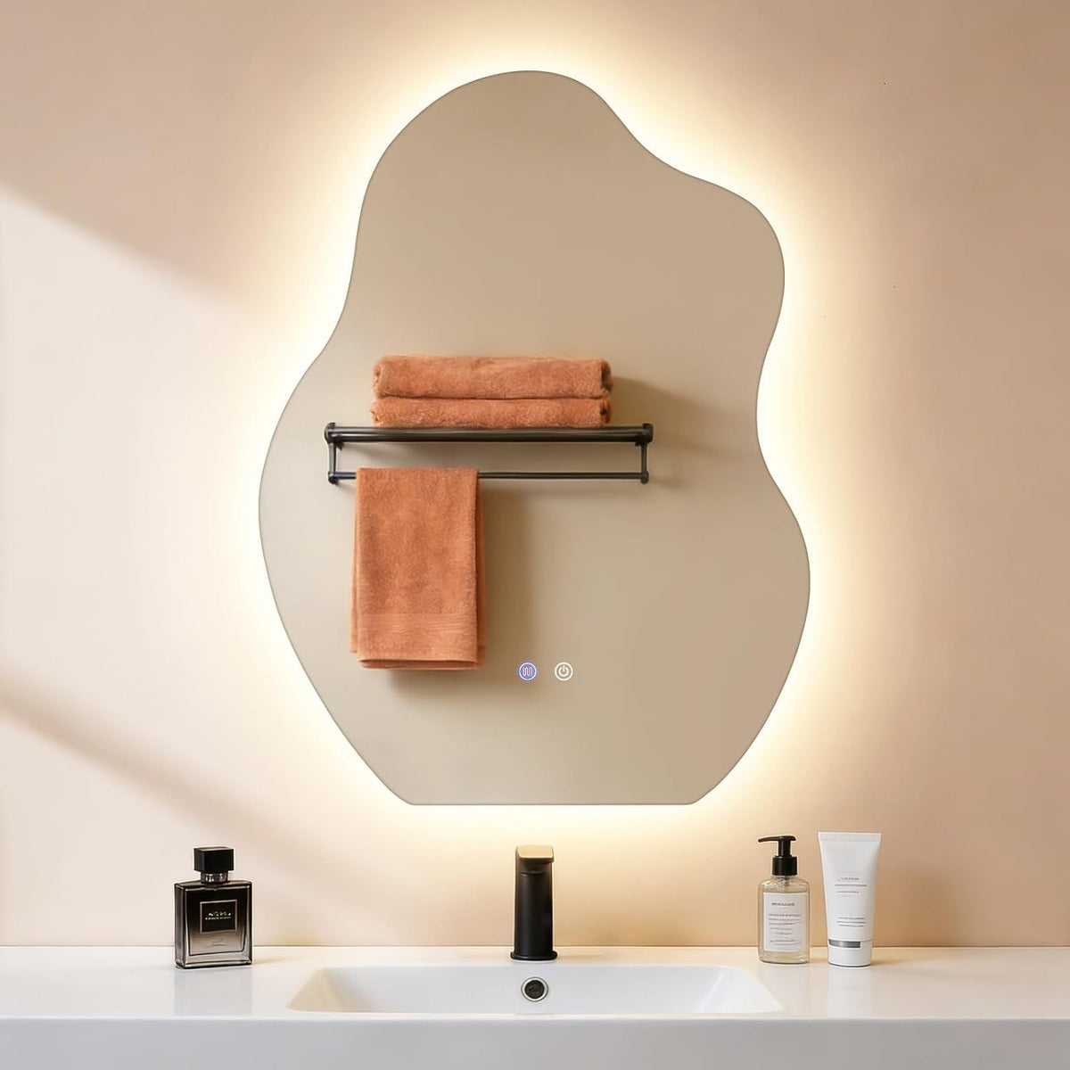 ZMH Asymmetrisch Badspiegel Mit Beleuchtung,60x80cm LED Bad Wandspiegel