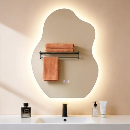 ZMH Asymmetrisch Badspiegel Mit Beleuchtung,60x80cm LED Bad Wandspiegel