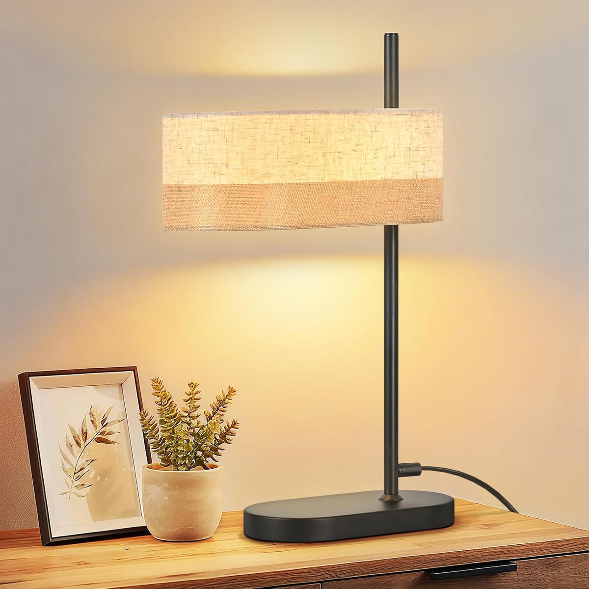 ZMH Tischlampe Wohnzimmer Tischleuchte Vintage Schwarz Nachttischlampe