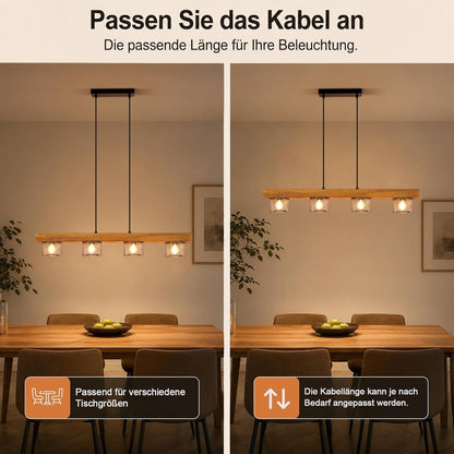 ZMH Vintage Pendelleuchte Holz Hängelampe esstisch 4 flammig mit Holzbalken