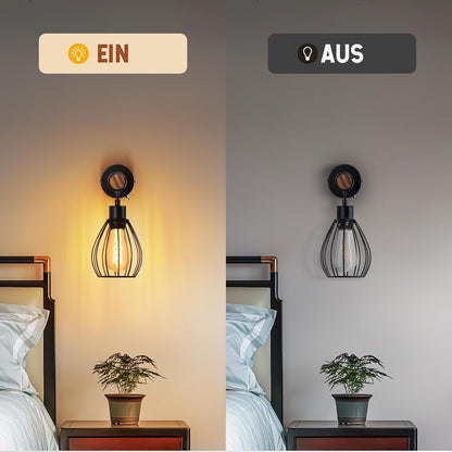 ZMH Wandleuchte mit Schalter Wandlampe Vintage: Holz Wandbeleuchtung Schwarz E27 industrial Wandstrahler aus Metall Retro Bettlampe für Wohnzimmer Schlafzimmer Flur Restaurant - Ohne Leuchtmittel