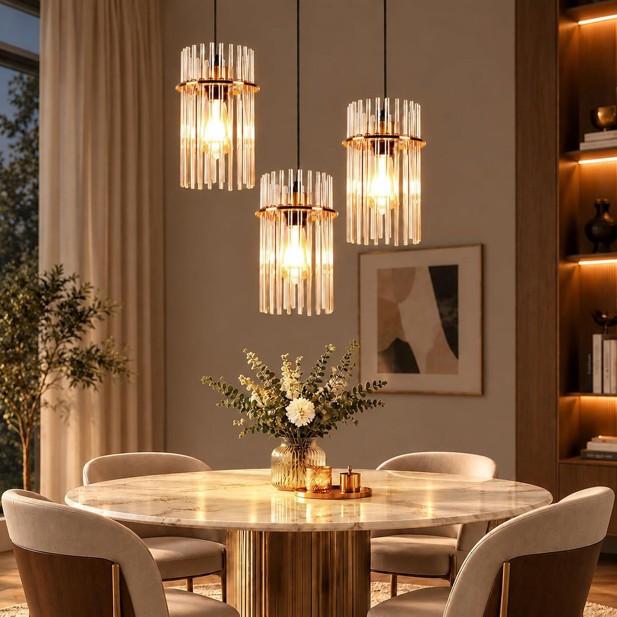 ZMH Hängelampe 5 Flammig Pendelleuchte Glas Hängeleuchte Modern
