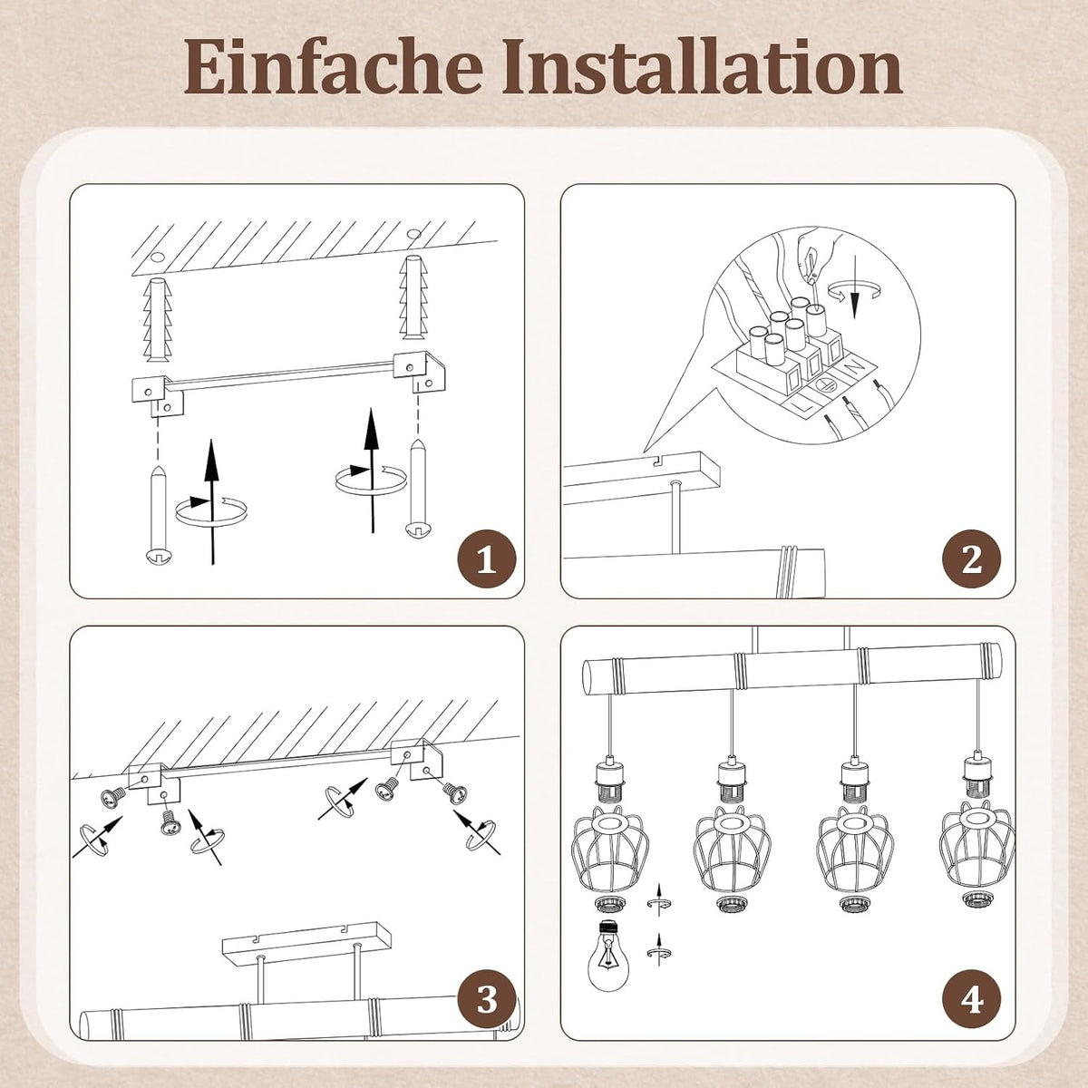 ZMH Vintage Deckenlampe Wohnzimmer Holz Deckenleuchte im Industrial Design