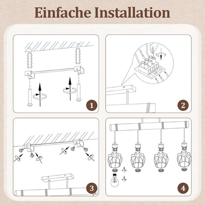 ZMH Vintage Deckenlampe Wohnzimmer Holz Deckenleuchte im Industrial Design