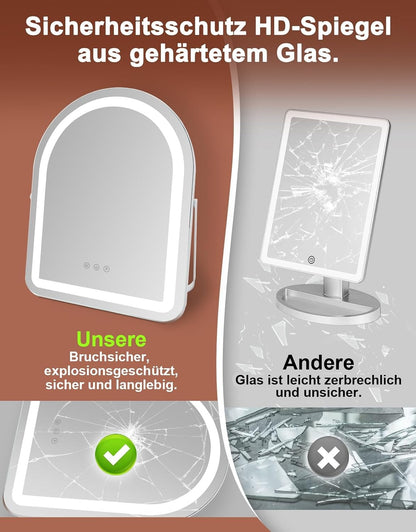 ZMH Schminkspiegel mit Beleuchtung Hollywood Spiegel - 35×45CM LED Vanity Mirror Klein Rund Kosmetikspiegel mit Licht Runder Tischspiegel 3 Modi Schminktischspiegel Touch Dimmbar