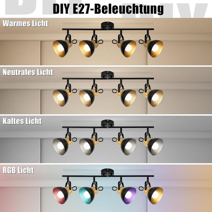 ZMH Deckenstrahler 4/1 Flammig Vintage Schwarz/Weiß E27 Deckenlampe Wohnzimmer