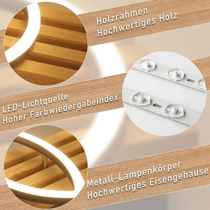 ZMH LED Deckenleuchte Dimmbar Holz Deckenlampe 70cm Wohnzimmerlampe Decke