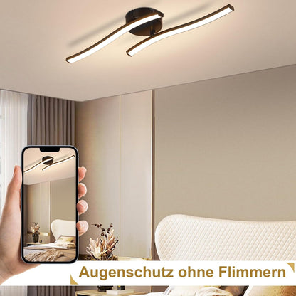 ZMH Deckenlampe Wohnzimmer LED Deckenleuchte Schlafzimmer: Modern Schlafzimmerlampe Schwarz 12W Wohnzimmerlampe 3000K Wellen Design Innen Warmweiß
