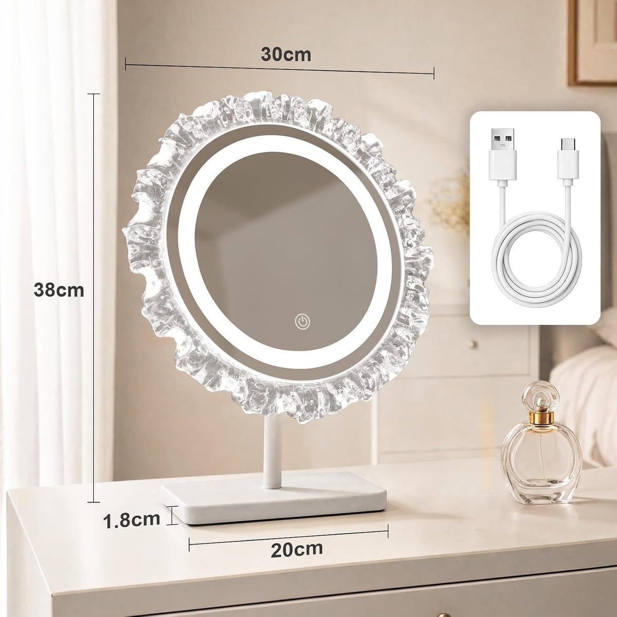 ZMH Rund Schminkspiegel mit Beleuchtung,30×38CM LED Hollywood Spiegel