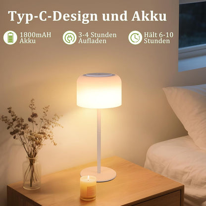 ZMH Tischlampe Kabellos LED Tischleuchte, Akku Nachttischlampe USB-C