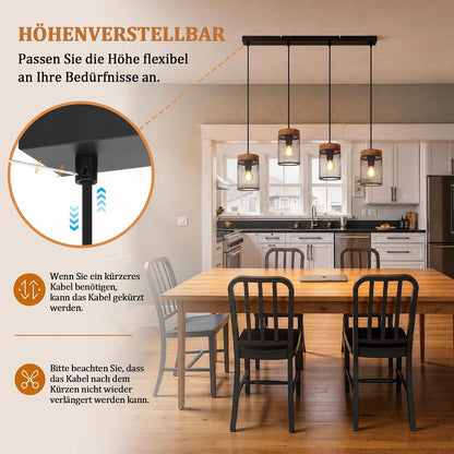ZMH Vintage Hängelampe Holz Pendelleuchte esstisch 1-4 Flammig Esstischlampe