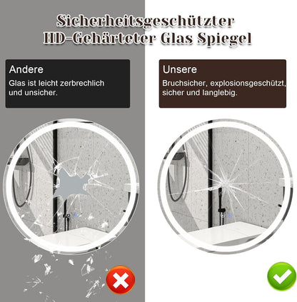 ZMH Rund Badspiegel Mit Beleuchtung - LED Bad Wand Spiegel Badezimmer