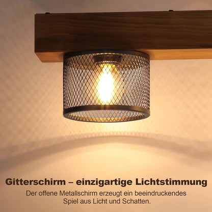 ZMH Vintage Pendelleuchte Holz Hängelampe esstisch 4 flammig mit Holzbalken