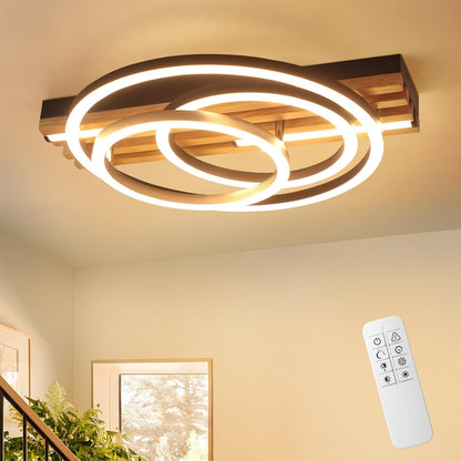 ZMH  LED Deckenleuchte Holz Dimmbar 50cm Deckenlampe Wohnzimmerlampe Modern